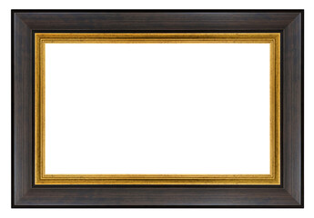 Vintage dark brown rectangle ornate frame with golden lines on a white background