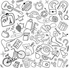 hand drawn doodle set, women things