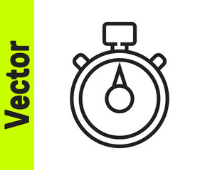 Black line Stopwatch icon isolated on white background. Time timer sign. Chronometer sign. Vector Illustration.