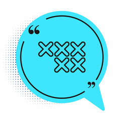 Black line Adjustable embroidery hoop icon isolated on white background. Thread and needle for embroidery. Blue speech bubble symbol. Vector Illustration.