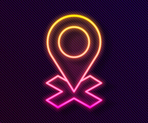 Glowing neon line Map pin icon isolated on black background. Navigation, pointer, location, map, gps, direction, place, compass, search concept Vector Illustration