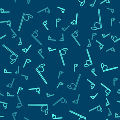 Green line Microphone icon isolated seamless pattern on blue background. On air radio mic microphone. Speaker sign. Vector Illustration.