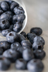 
Blueberries on a white background. And also in a glass with a yellow tube. On a gray background.