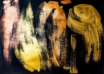 Gold acriliyc paint texture splash abstract image.