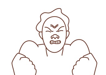 A drawing of a face, angry man.