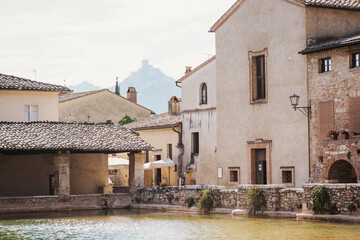 Fototapeta na wymiar Bagno Vignoni village, Tuscany, Italy, Popular touristic destination in Europe 
