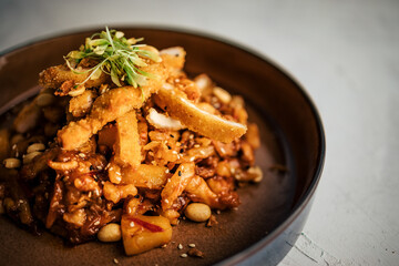 White background, served on a deep plate.