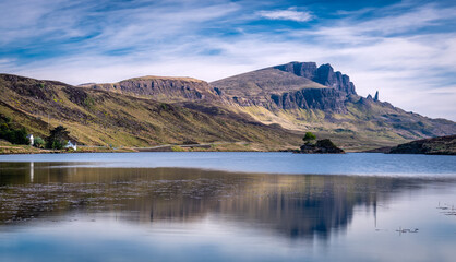 Fototapeta na wymiar Loch Fada looking towards The Storr, Isle of Skye, Scotland