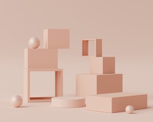3d geometric forms. Blank podium display in pastel color. Minimalist pedestal or showcase scene for present product and mock up.