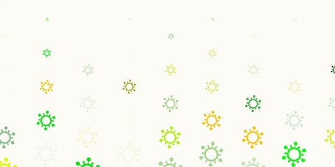 Light Green, Yellow vector background with covid-19 symbols.