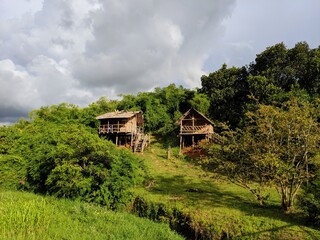 Fototapeta na wymiar wooden houses on the hill