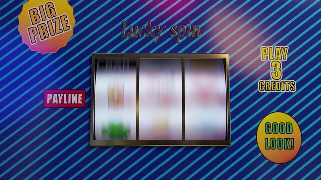 Slot machine spinning with motion blur. 3d animation.