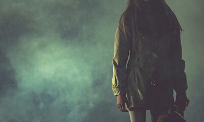 Missing Child At Foggy Dark Night.