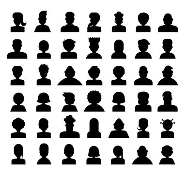 Set of people avatar design icons. Profile icons, male and female head silhouettes avatar.
