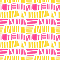 Abstract seamless pattern of hand drawn geometric elements, triangles and lines. Grunge texture.