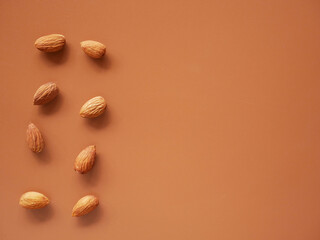 Group Almonds isolated background.