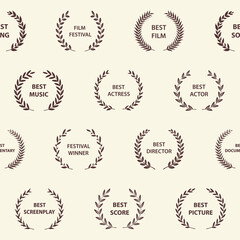 Retro film award wreaths. Seamless pattern. Vector illustration.