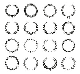 Set of  laurel foliate and oak wreaths depicting an award, achievement, heraldry, nobility. Can be used as design elements in heraldry on an award certificate and to symbolise victory illustration