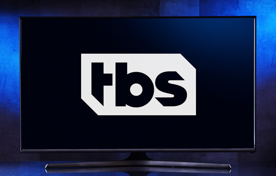 Flat-screen TV set displaying logo of TBS