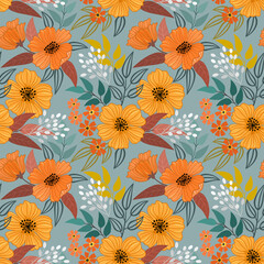 Colorful hand draw flowers seamless pattern for fabric textile wallpaper.
