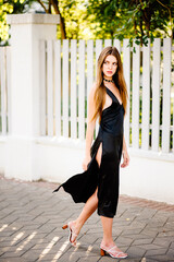 Obraz premium portrait beautiful girl in black dress outdoors