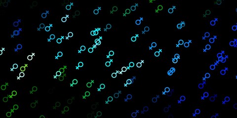 Dark Blue, Green vector texture with women's rights symbols.