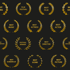 Obraz premium Gold film award wreaths. Seamless pattern. Vector illustration.