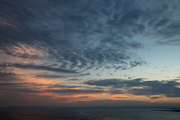 Sunset over Yokohama harbour, Yokohama, Japan