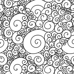 Zentangle inspired textile pattern with waves and curles. Colorful hippie style seamless texture with oriental boho chic motives