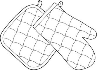 A vector line art illustration of a set of 2 old style potholders