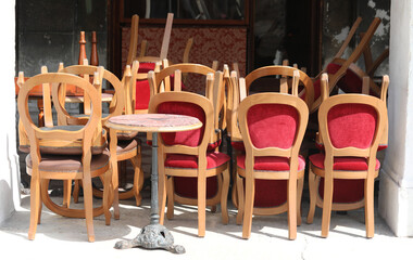 chairs and tables outside the closed bar during the financial cr