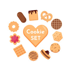Cookie and biscuit icon collection Isolated on white background. Delicious cookies cartoon vector illustration sweet food.