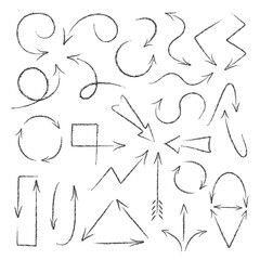 Grunge arrows set on white. Hand drawn vector arrows.