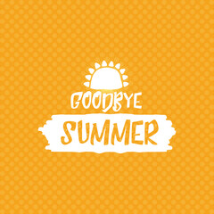 White goodbye summer vector concept text label or sticker on orange summer background with sun lights