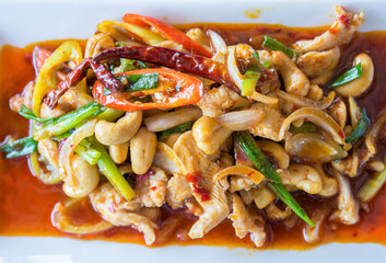 Thailand food spicy flavor made form chicken and cashew nut