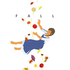 FALLの「落下」「秋」のダブルミーニングイラスト