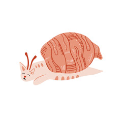 Snails Cat isolated on background. Cartoon animal character. Vector illustration for poster design, kids print, greeting card, social media post. For cards, textile.
