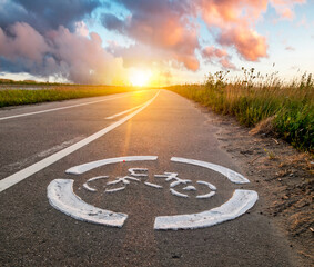 Bicycle path with a bicycle sign painted on the asphalt