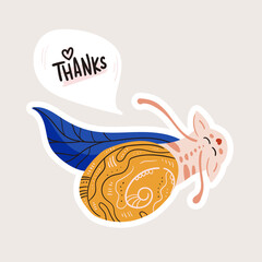 Snails Cat isolated on background. Cartoon animal character. Vector illustration for poster design, kids print, greeting card, social media post. For cards, textile.