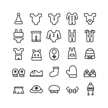Baby Clothes icon set vector line for website, mobile app, presentation, social media. Suitable for user interface and user experience.