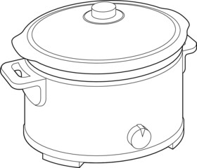 A vector line art illustration of a slow cooker pot