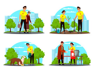 Fototapeta premium Volunteering and supporting people vector set