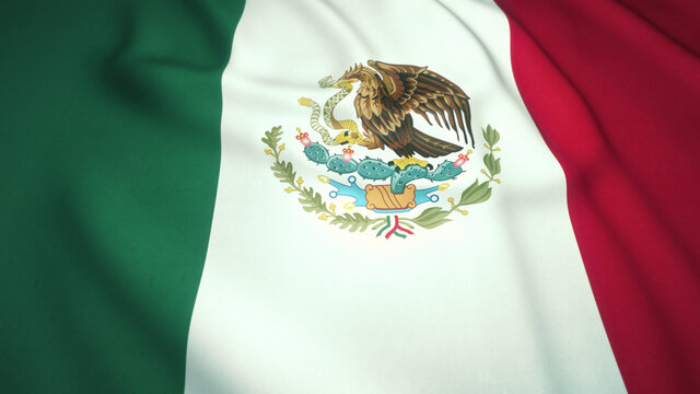 Waving realistic Mexico flag on background, close up, 3D illustration