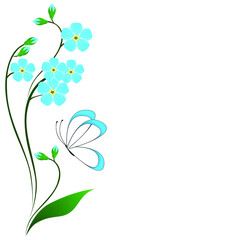 Floral background with forget me not and butterfly.