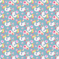 Watercolor seamless pattern with unicorns