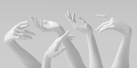Mannequin hands set, isolated female hand white sculptures elegant gestures isolated 3d rendering concept - 369707800