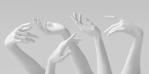 Fotobehang Mannequin hands set, isolated female hand white sculptures elegant gestures isolated 3d rendering concept © vpanteon