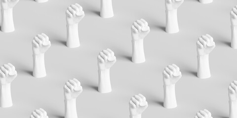 Protest concept banner. Fist female hands pattern, woman rights, Girl power creative 3d rendering.