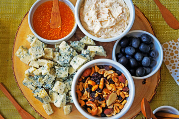 Cheese, sauce and snacks