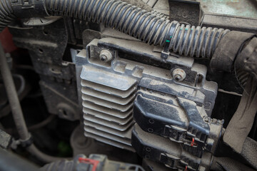 Old dusty motor close-up.